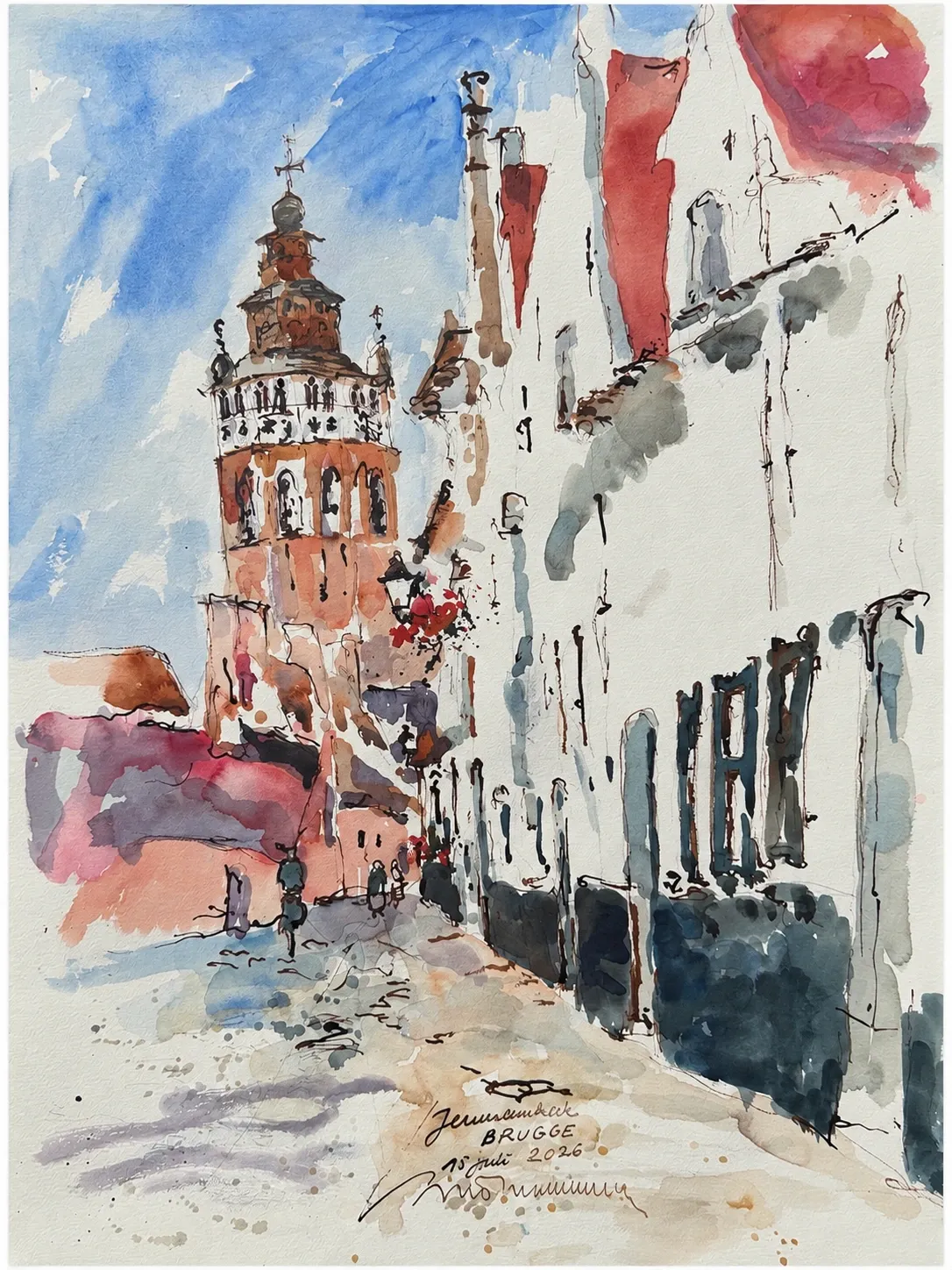 Brugge, watercolour by Kris Herteleer