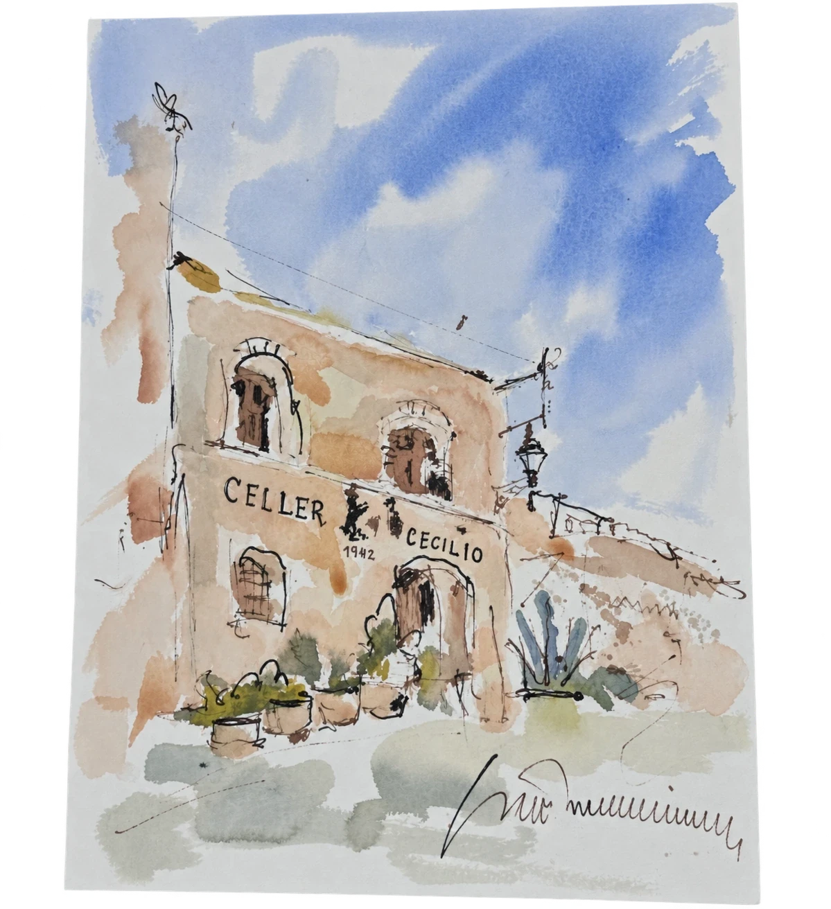 Celler, Priorat, watercolour by Kris Herteleer