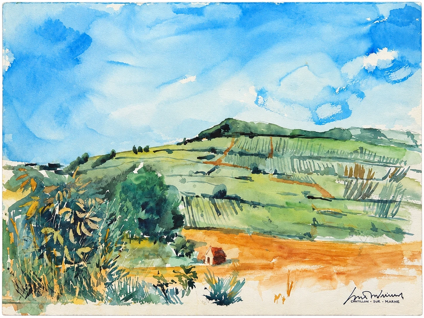Châtillon-sur-Marne, watercolour by Kris Herteleer