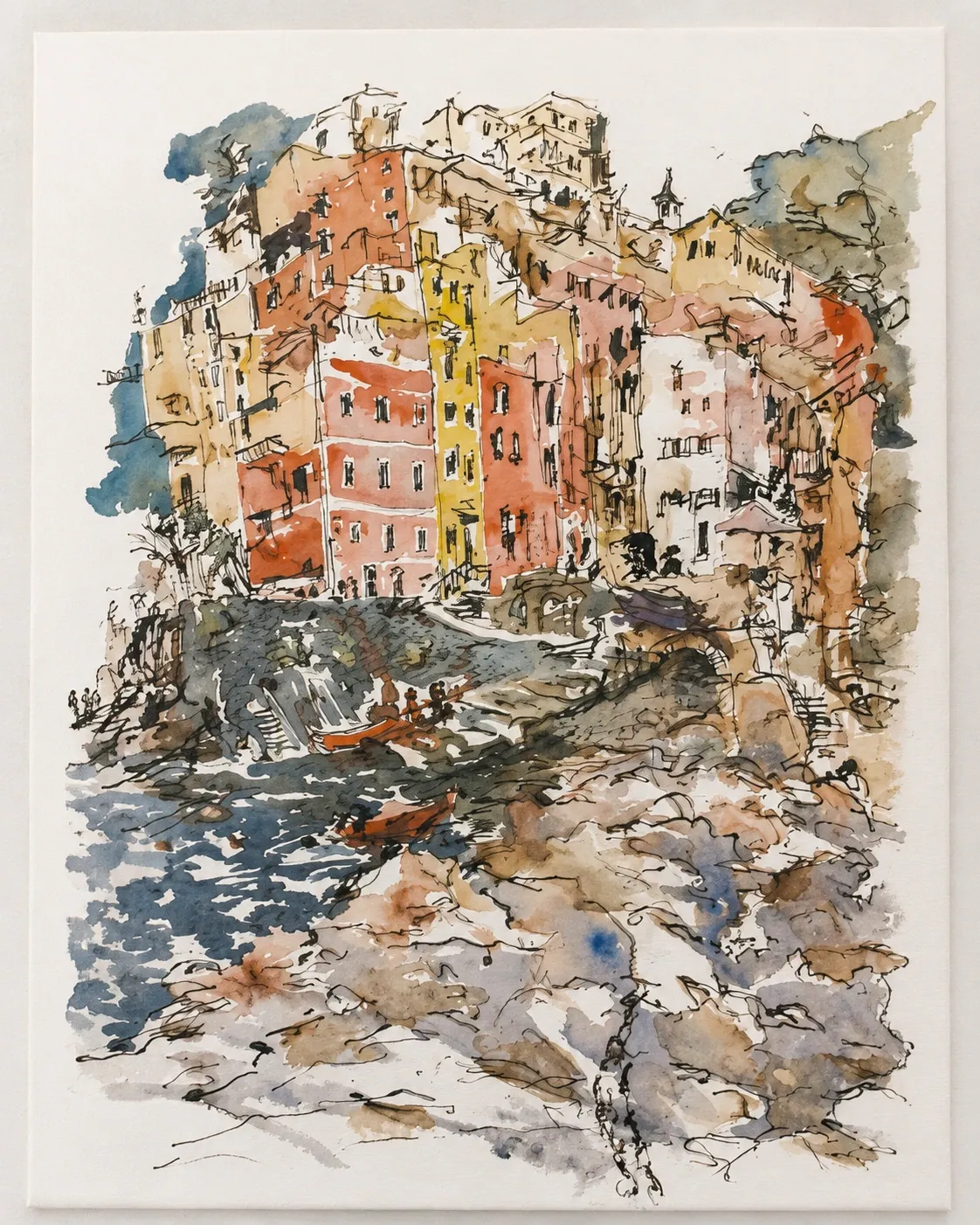 Cinque Terre, watercolour by Kris Herteleer