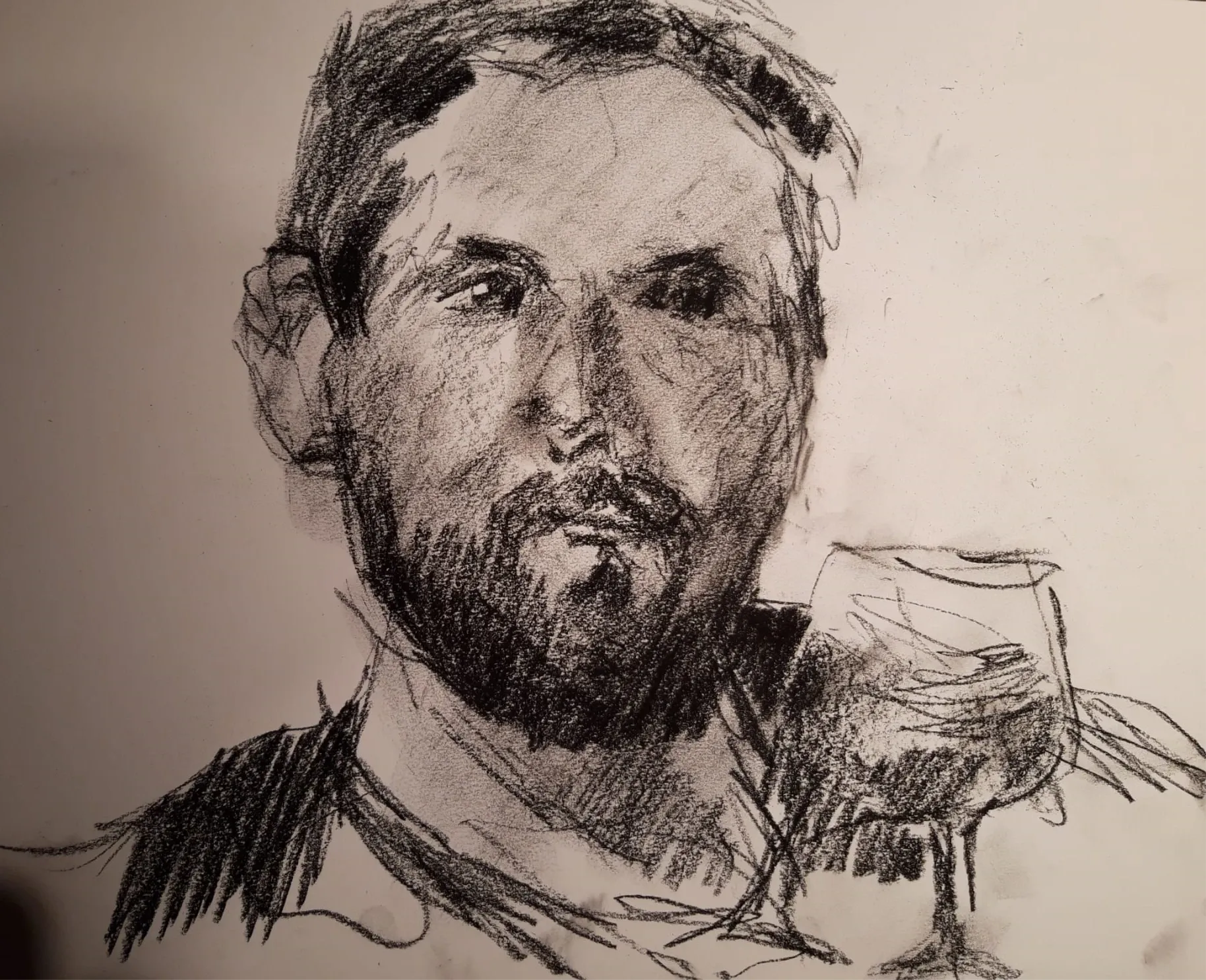 Customer in the Bar, drawing by Kris Herteleer