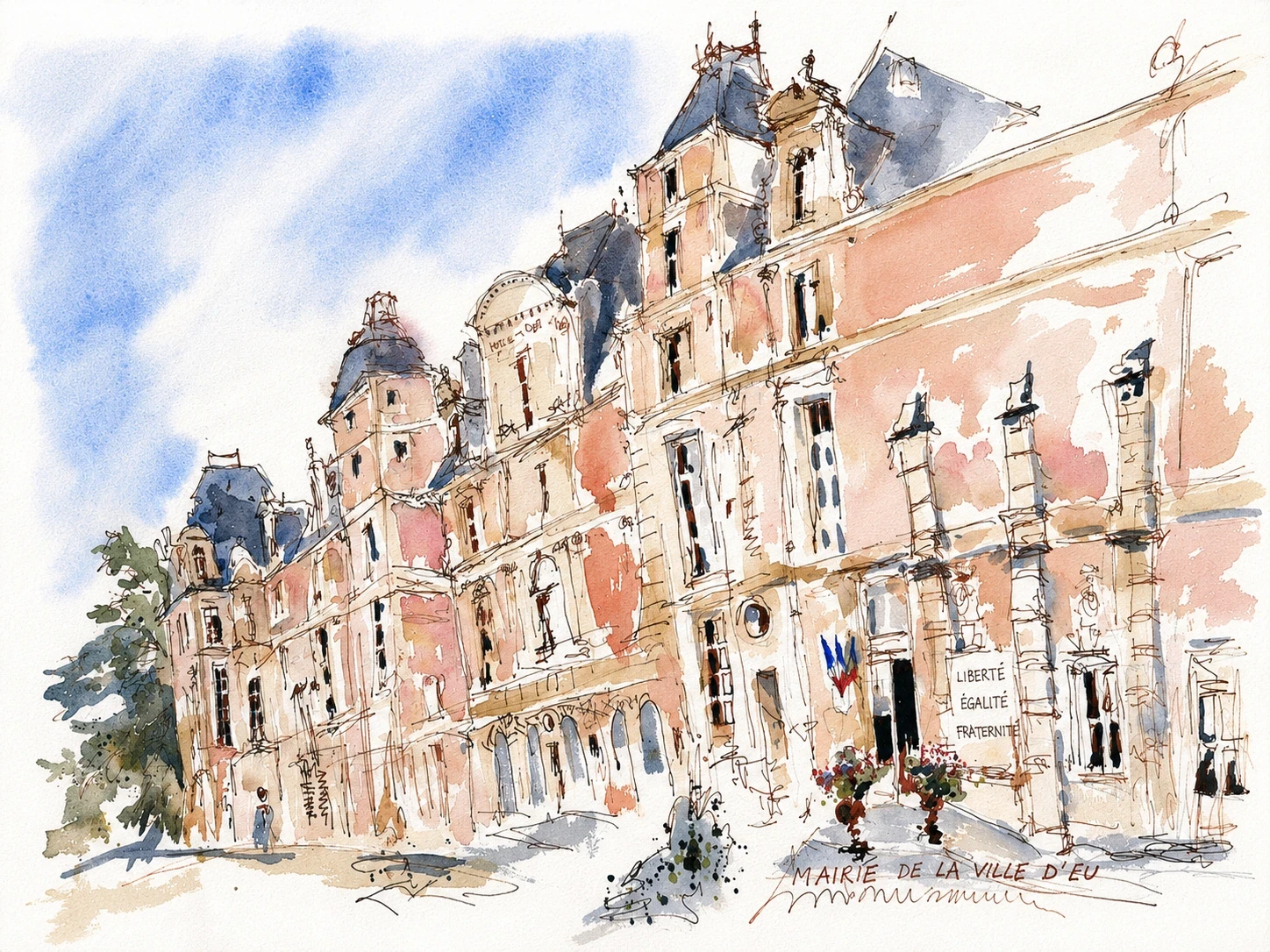 Kasteel van Eu, aquarel van Kris Herteleer