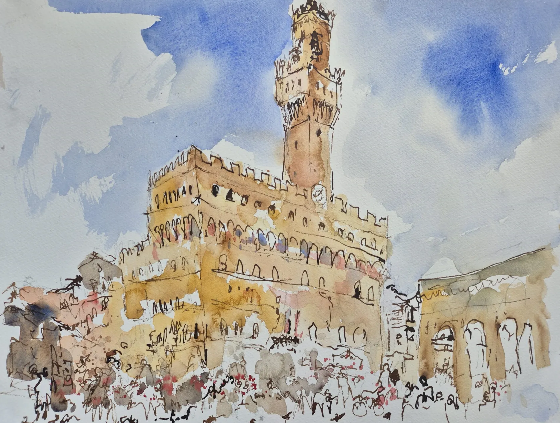 Florence, City Hall, watercolour by Kris Herteleer