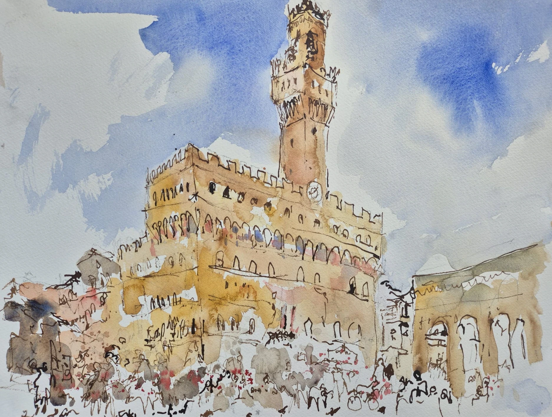 Florence, City Hall, watercolour by Kris Herteleer