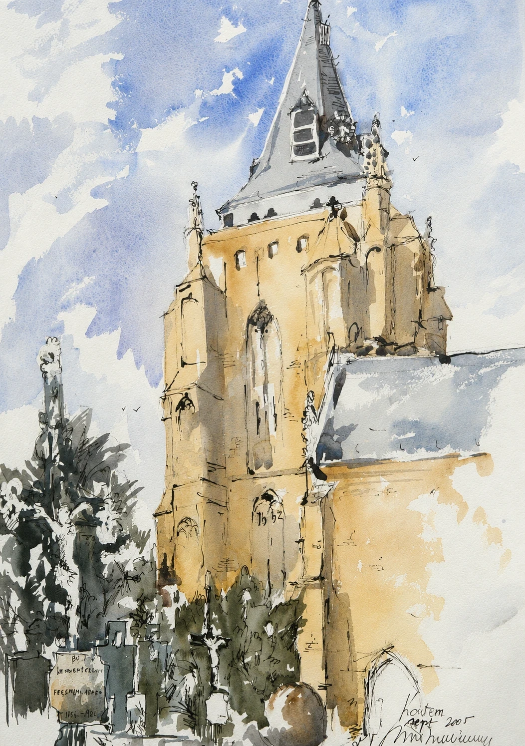 Houtem, watercolour by Kris Herteleer