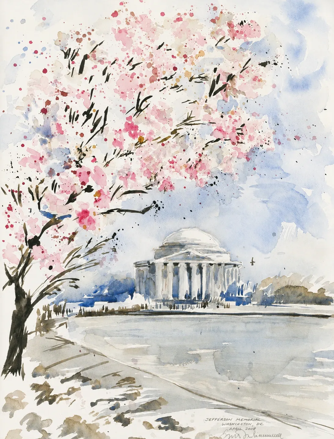 Jefferson Memorial, watercolour by Kris Herteleer