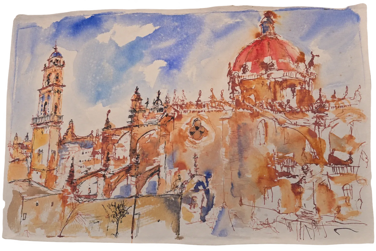Jerez de la Frontera Cathedral, watercolour by Kris Herteleer