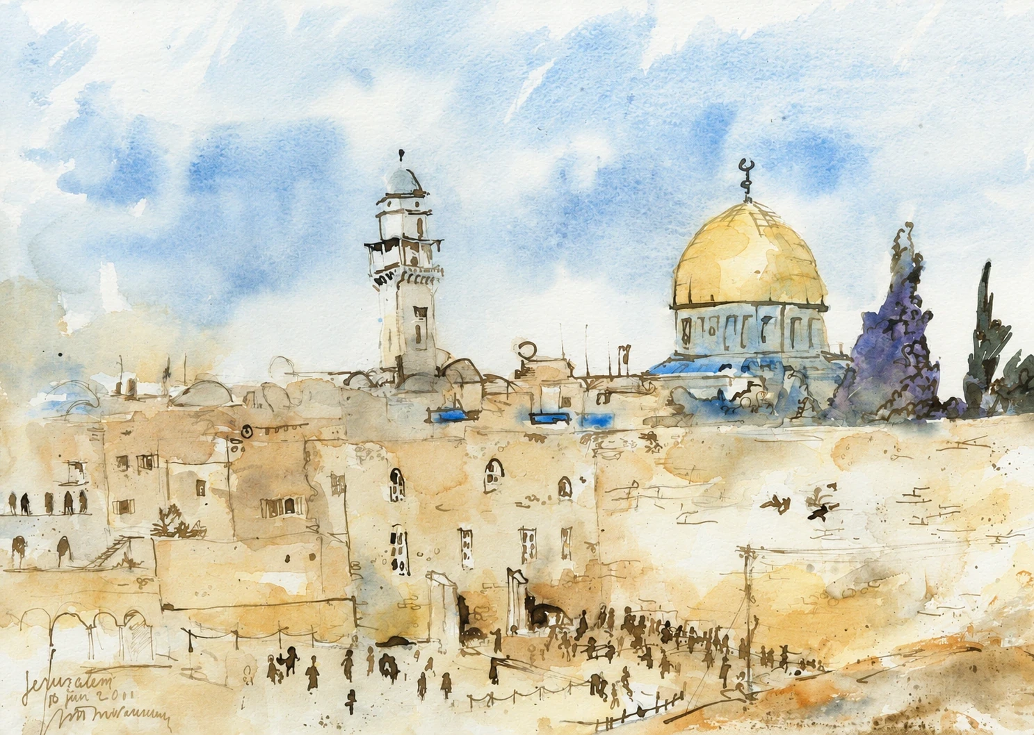 Jerusalem, watercolour by Kris Herteleer