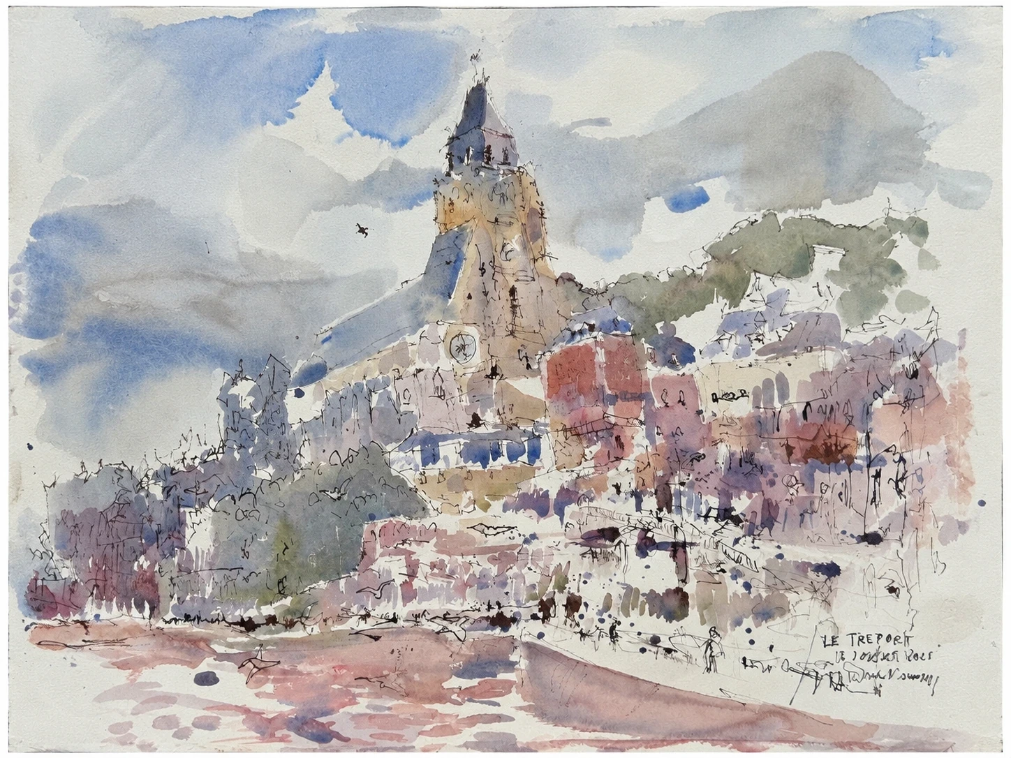 Le Tréport, aquarel van Kris Herteleer