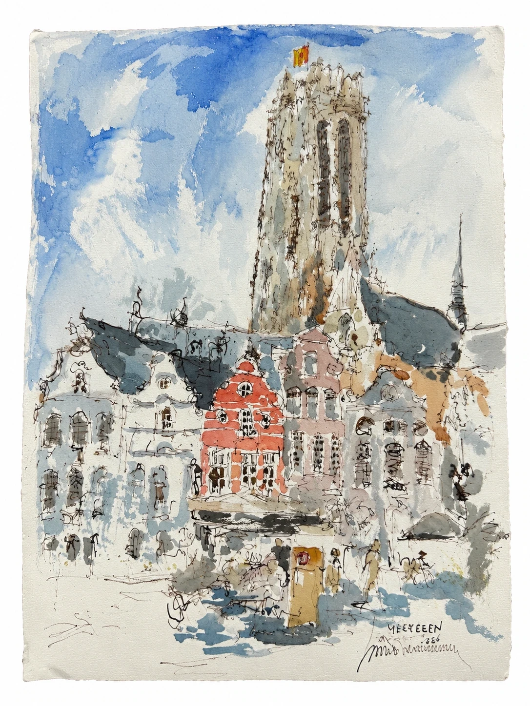 Mechelen, watercolour by Kris Herteleer