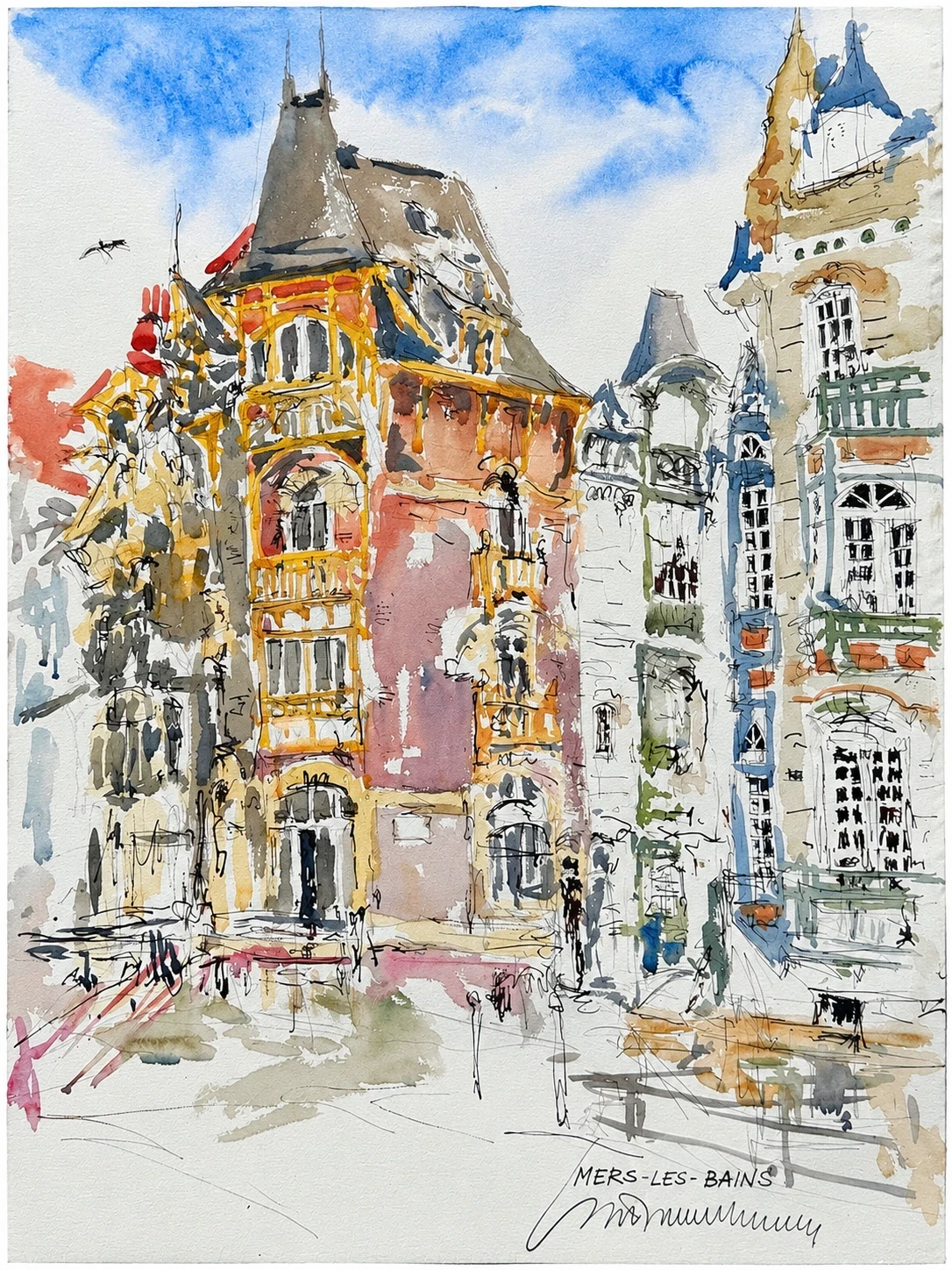 Mers-les-Bains, watercolour by Kris Herteleer