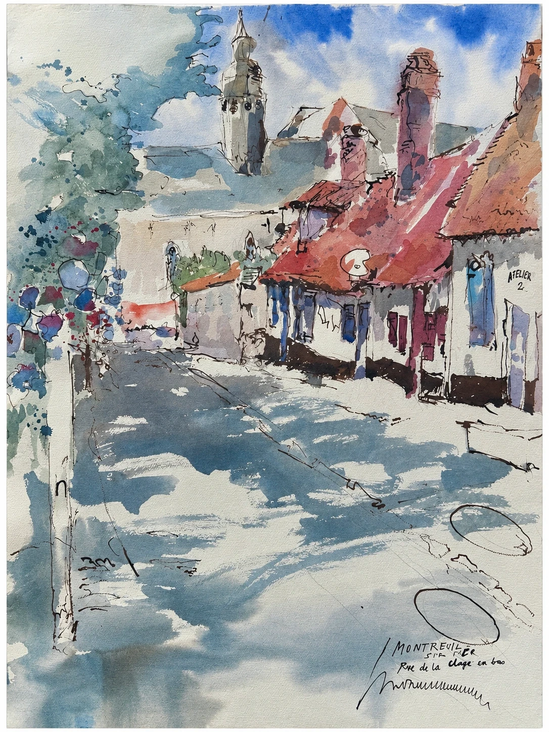Montreuil-sur-Mer, watercolour by Kris Herteleer