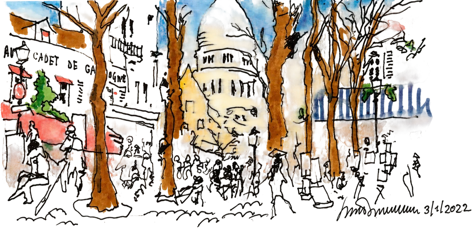 Paris, Place du Tertre, watercolour by Kris Herteleer