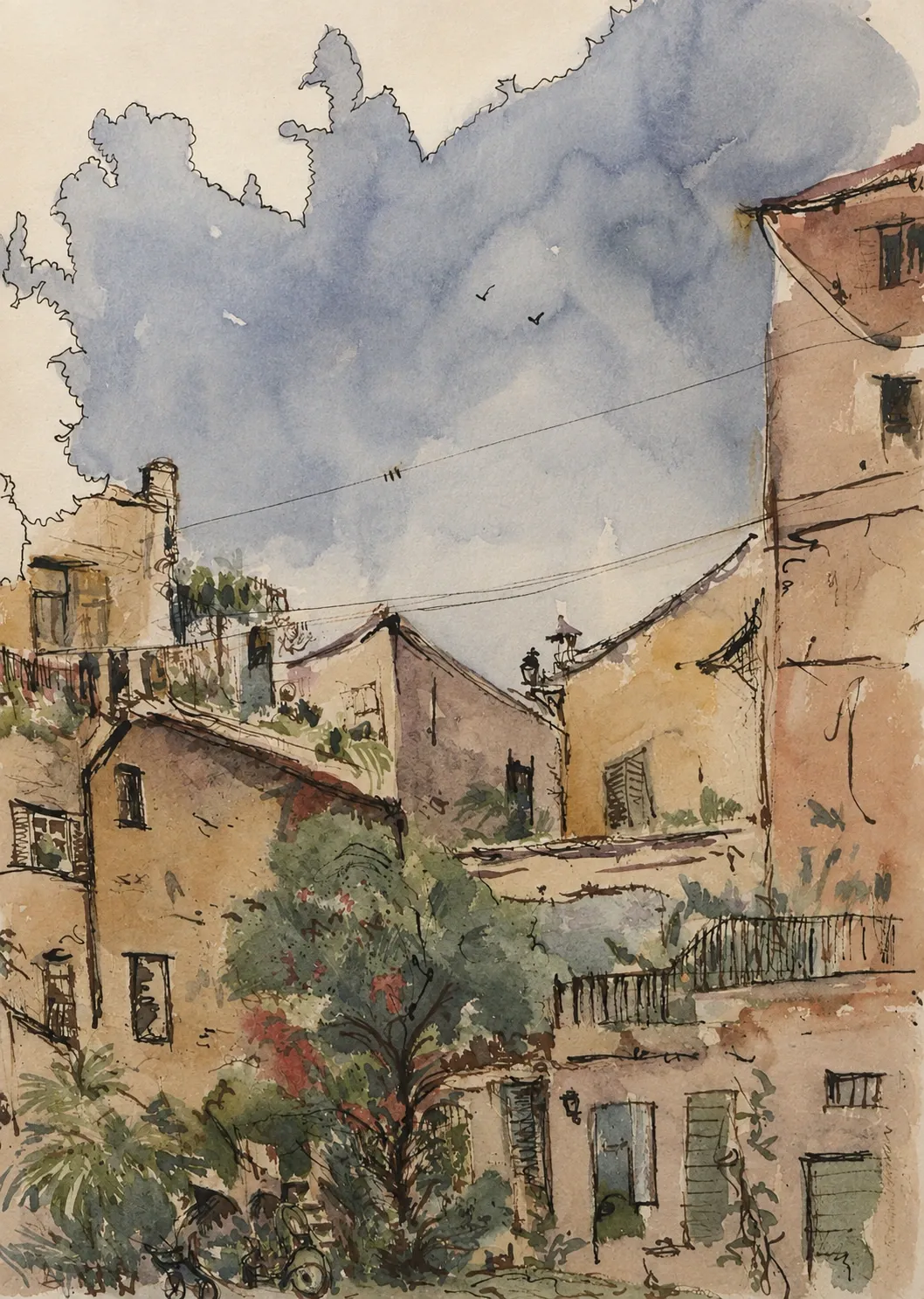 Near Piazza Navona, watercolour by Kris Herteleer