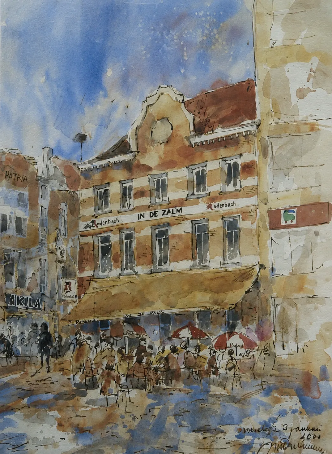 Rodenbach Pub, Roeselare, watercolour by Kris Herteleer