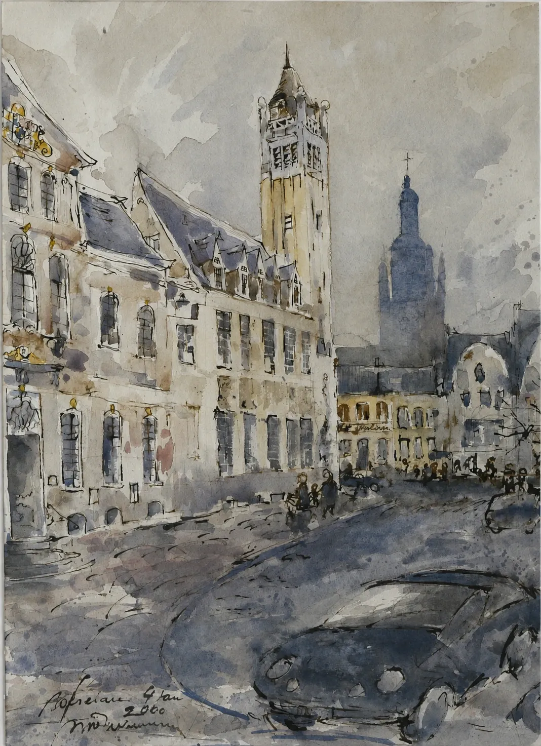 Roeselare, watercolour by Kris Herteleer