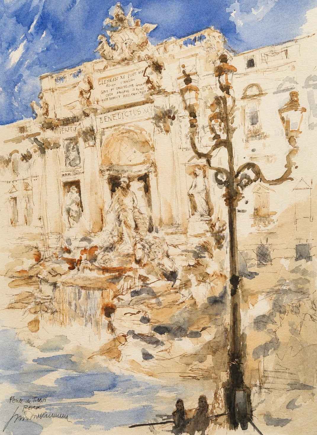 Trevi Fountain, watercolour by Kris Herteleer