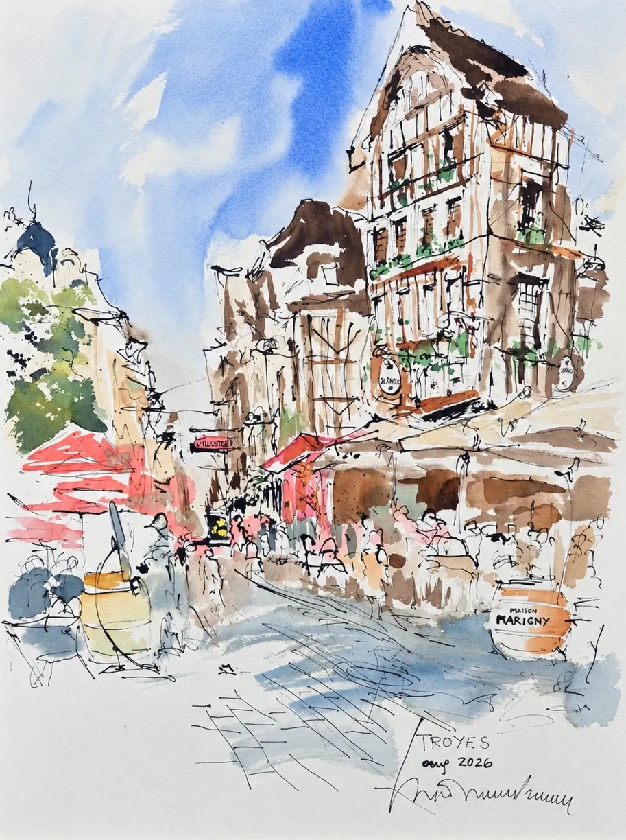 Troyes, watercolour by Kris Herteleer