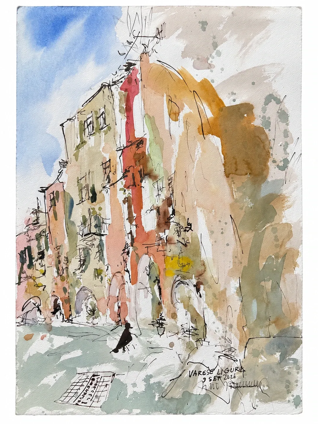Varese Ligure, watercolour by Kris Herteleer